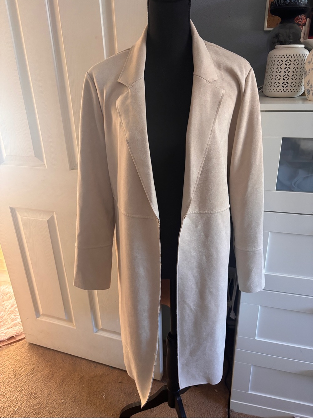 Women's Long Open-Front Cream Coat